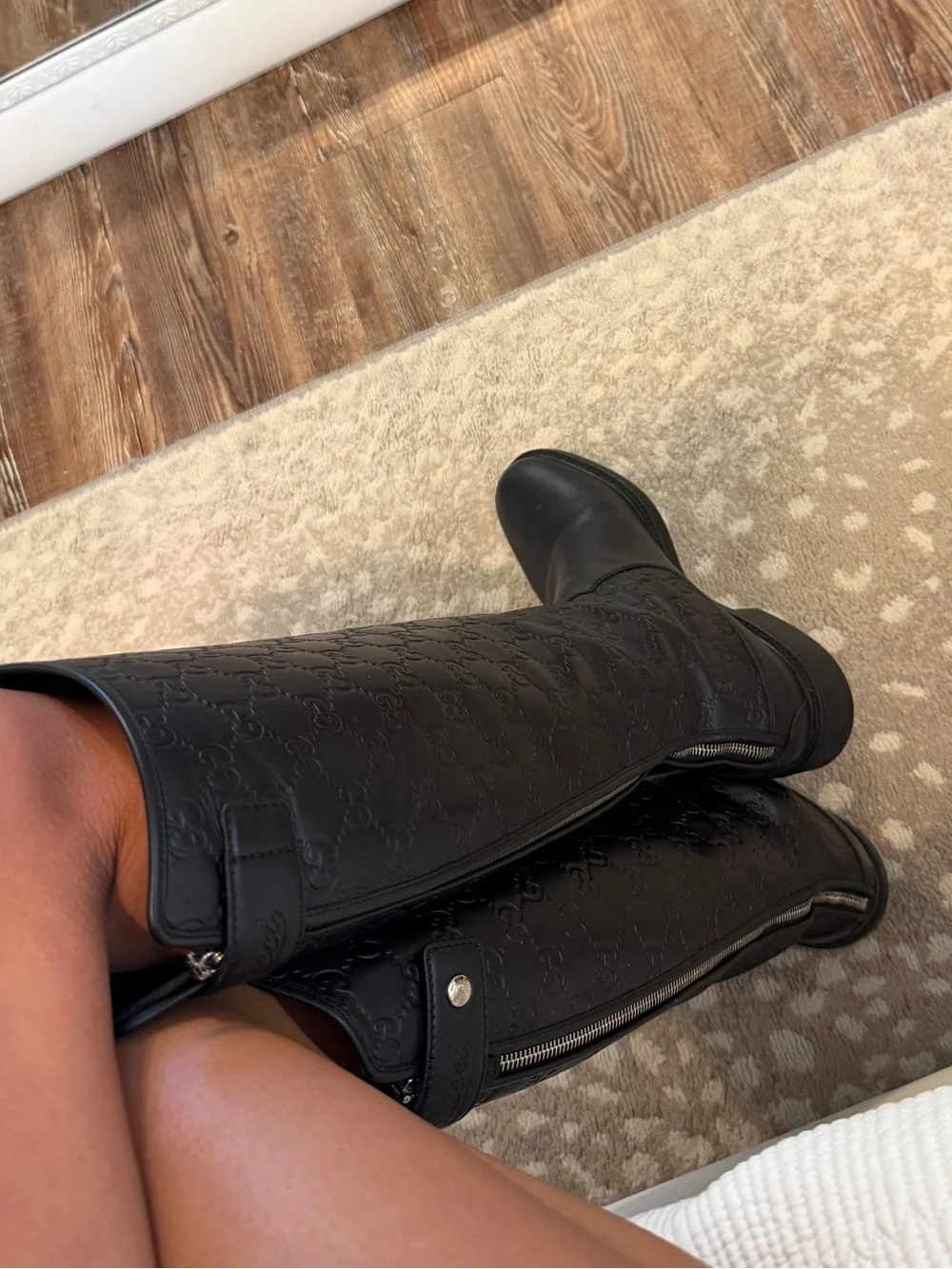 Gucci Black Embossed Leather Knee-High Boots